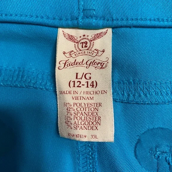 Y2K Faded Glory High Waist Knit Capri Leggings Turquoise Blue Large 12/14 - Picture 3 of 6